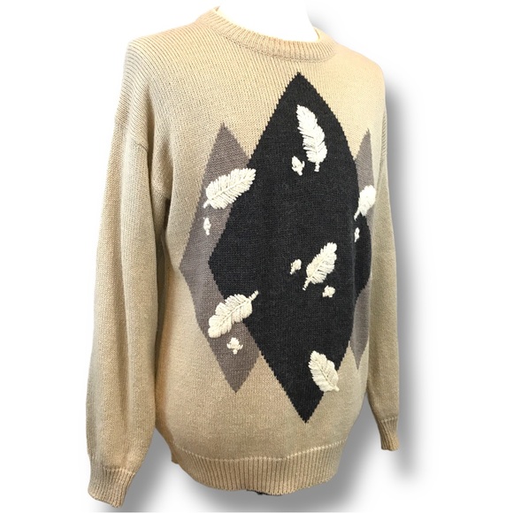 Vtg 90’s Aggio Wool Blend Warm Cozy Sweater Sz L Holiday Sweater Leaves - Picture 5 of 9